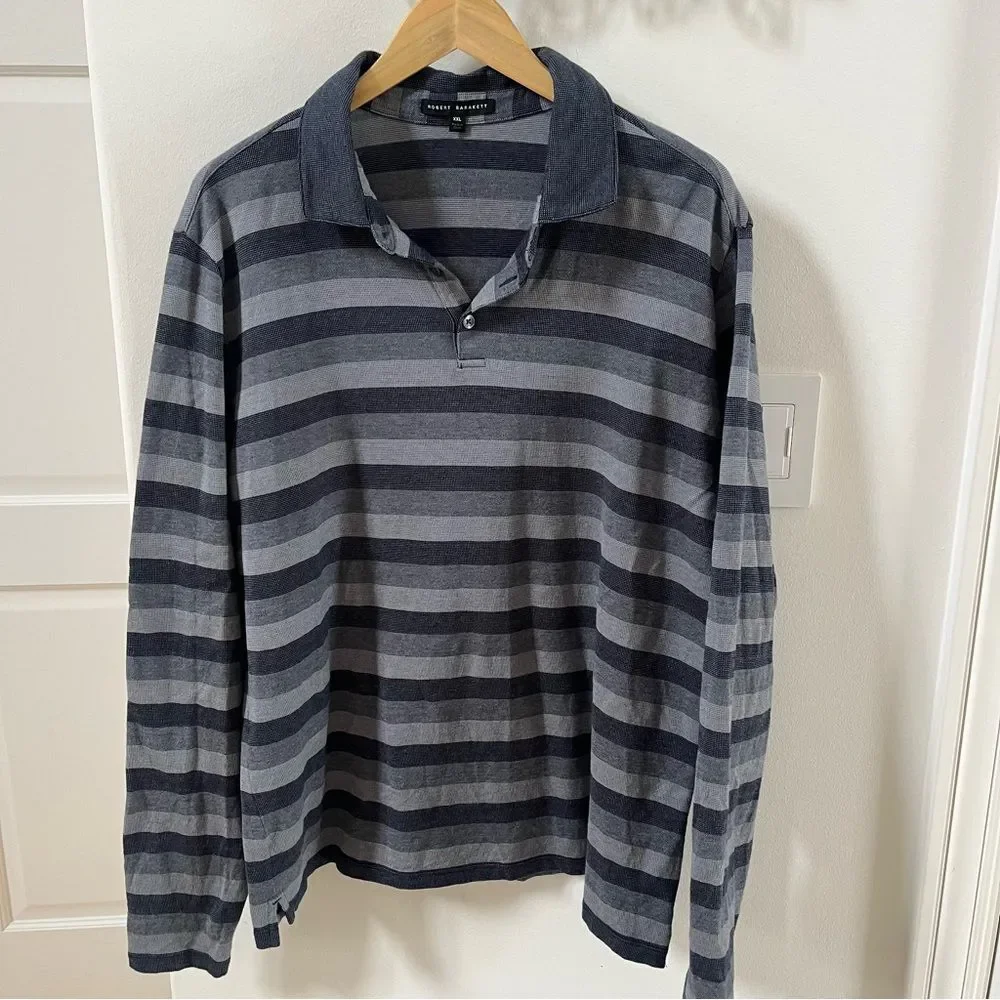 Robert Barakett Cota Stripe Long Sleeve Cotton Polo XXL NWOT